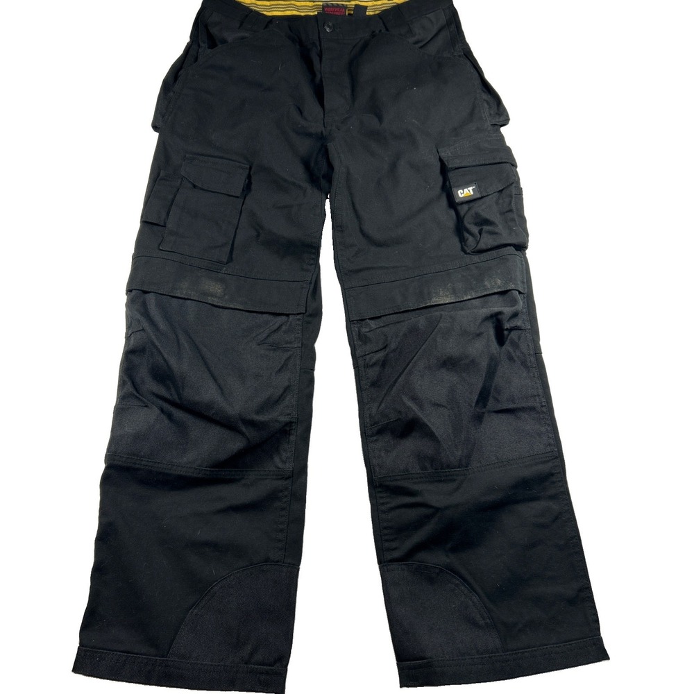 Caterpillar CAT Mens 32/30 Black Cargo Work Pants Double Knee Utility Trademark